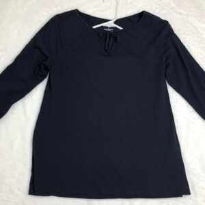 Talbots Top Pullover Eyelet Sleeve Detail Top, Navy Blue, Small